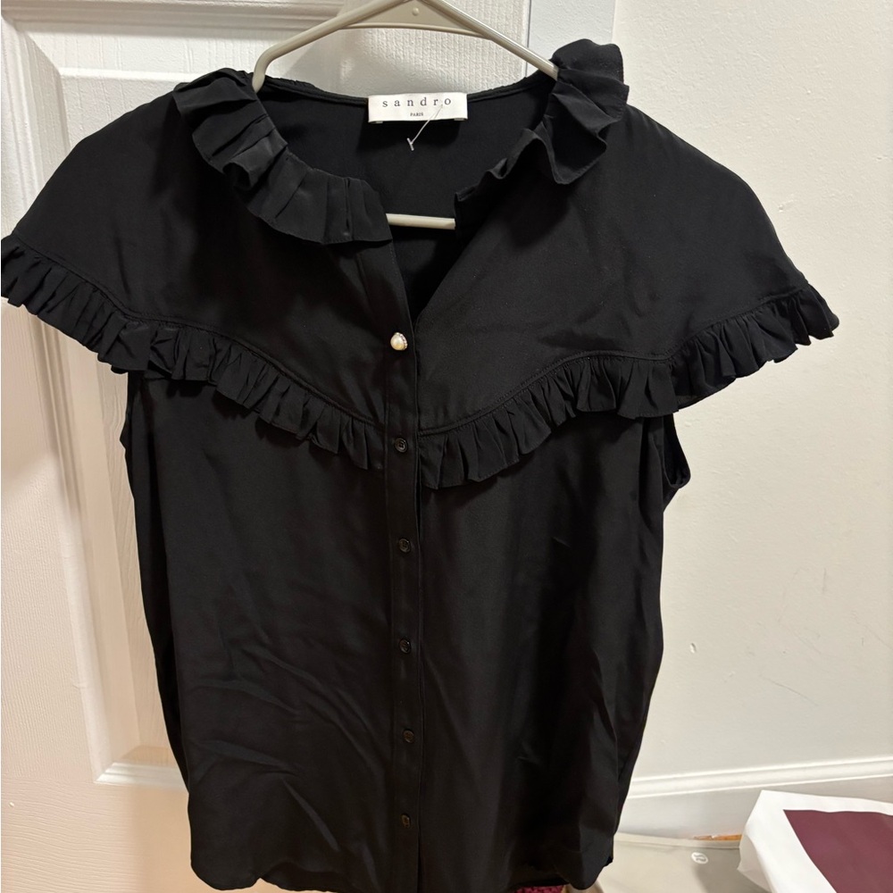 Sandro Women's Black Ruffle Top